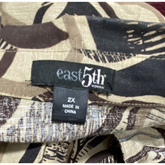 Womens 2X plus size linen rayon blend blouse casual brown tan abstract print - Picture 9 of 10